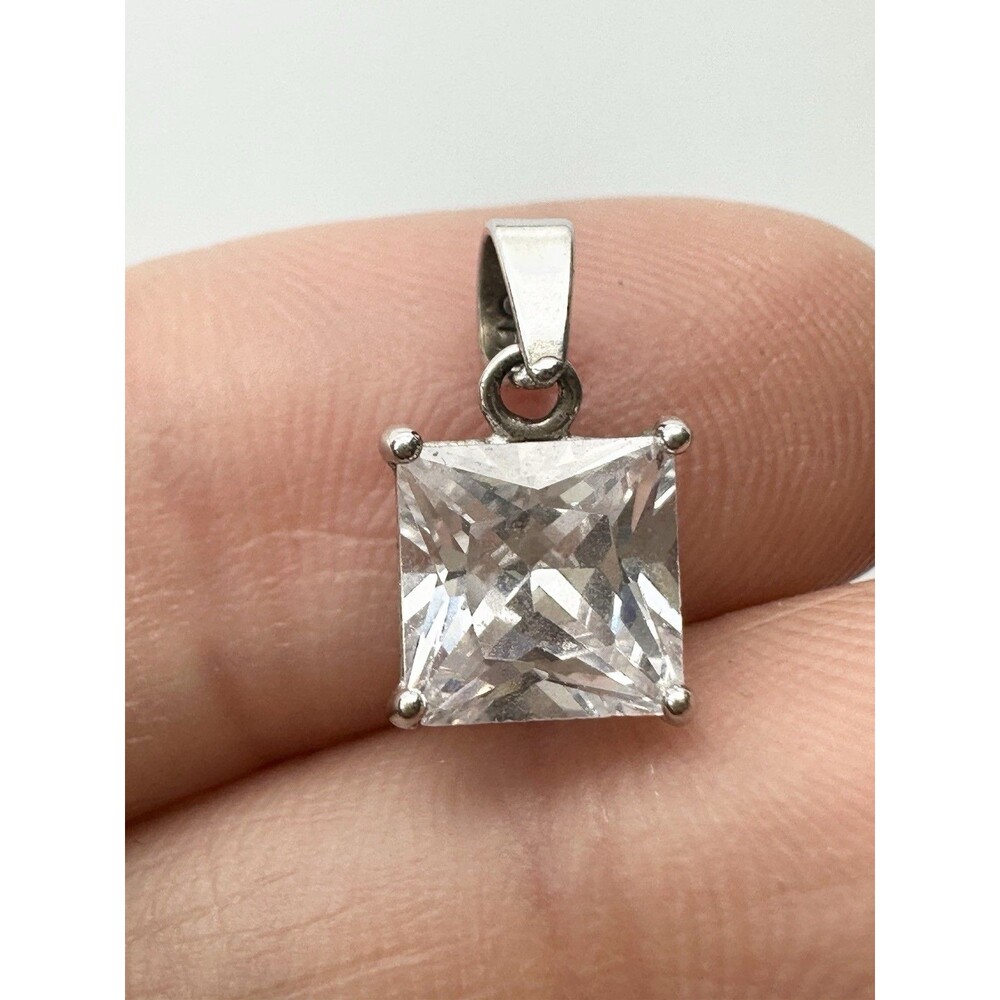 925 Sterling Silver Princess Cut Cubic Zirconia Pendant